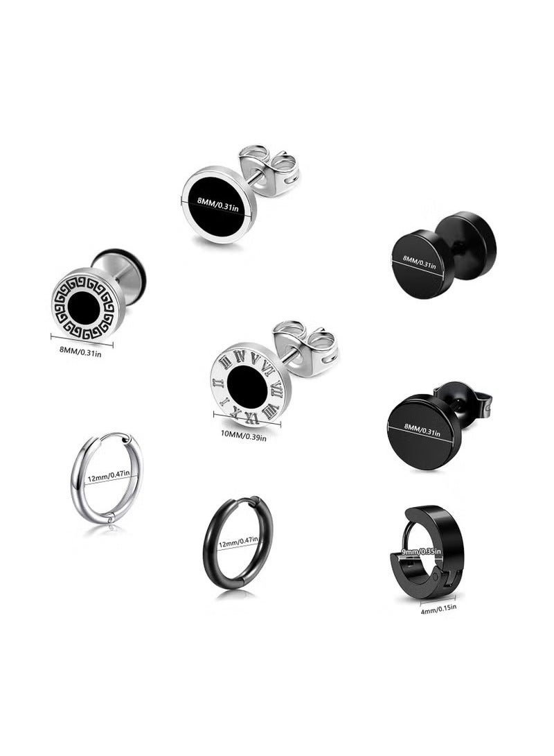 8 Pairs Stainless Steel Hip-Hop Men’s and Women’s Earring Set - Image 3