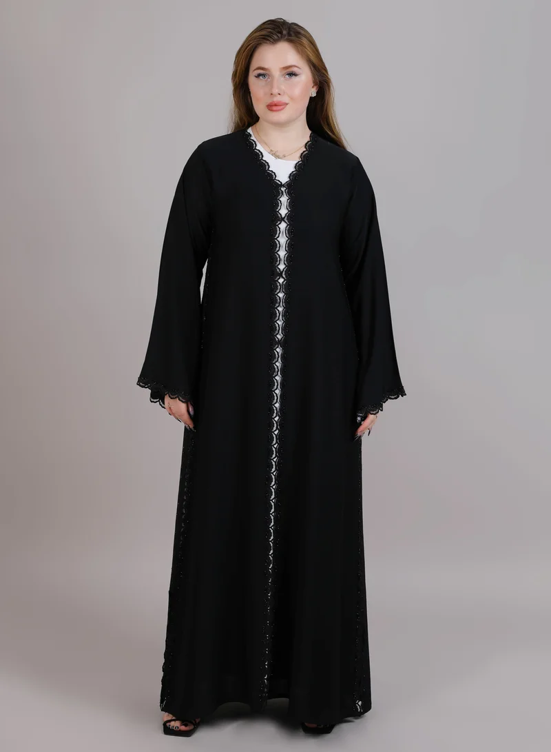 أم سكوير فاشن MSquare Fashion Black Korean Nida Embroidered Abaya