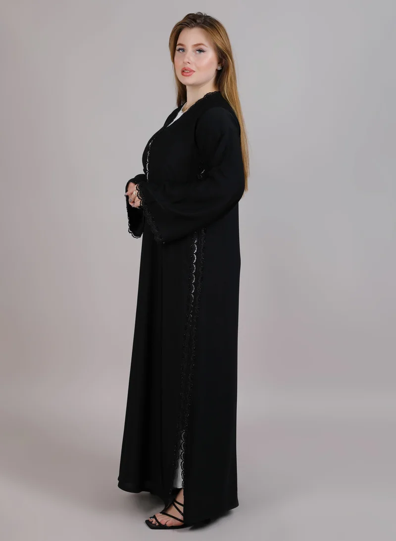 أم سكوير فاشن MSquare Fashion Black Korean Nida Embroidered Abaya