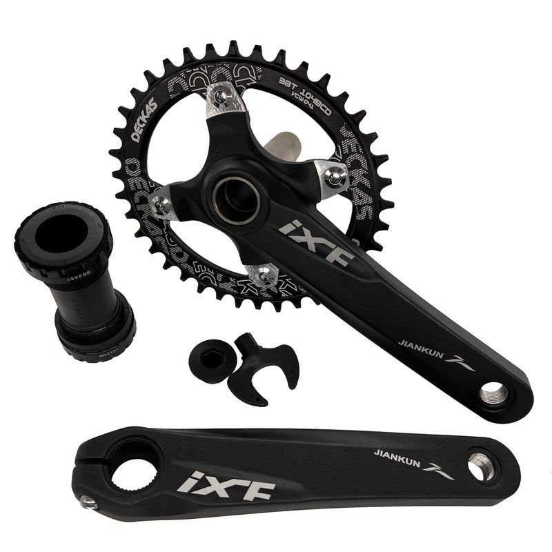 DECKAS 170mm Crankset 104BCD 32T 34T 36T 38T Oval Single Speed Narrow Wide Tooth Chainring and Crank Arm Set for MTB BMX Road Bicycle Black 38T