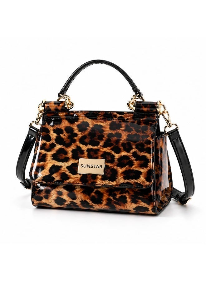 Trendy Leopard Print Mini Handbag with Gold Accents