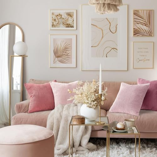 Topfinel Pink Throw Pillows Covers 18x18 Inch Set of 4,Farmhouse Corduroy Decorative Cushion Case,Valentine's Day Pillow Case for Bedroom Couch Sofa Living Room,Spring Home Decor - Image 2