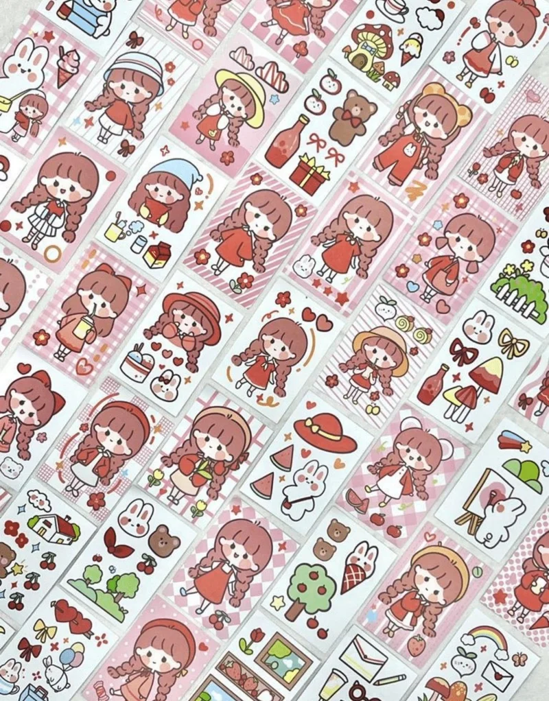 كاغيت جيمي دوكان Paper Ship Shop Cute Girl Red Color 50 Sheets Mini Notebook Sticker Decal Bullet Journal Notebook Decoration