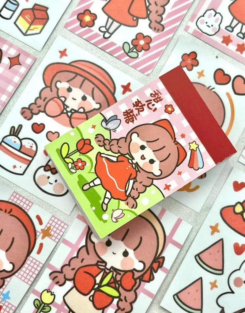 كاغيت جيمي دوكان Paper Ship Shop Cute Girl Red Color 50 Sheets Mini Notebook Sticker Decal Bullet Journal Notebook Decoration