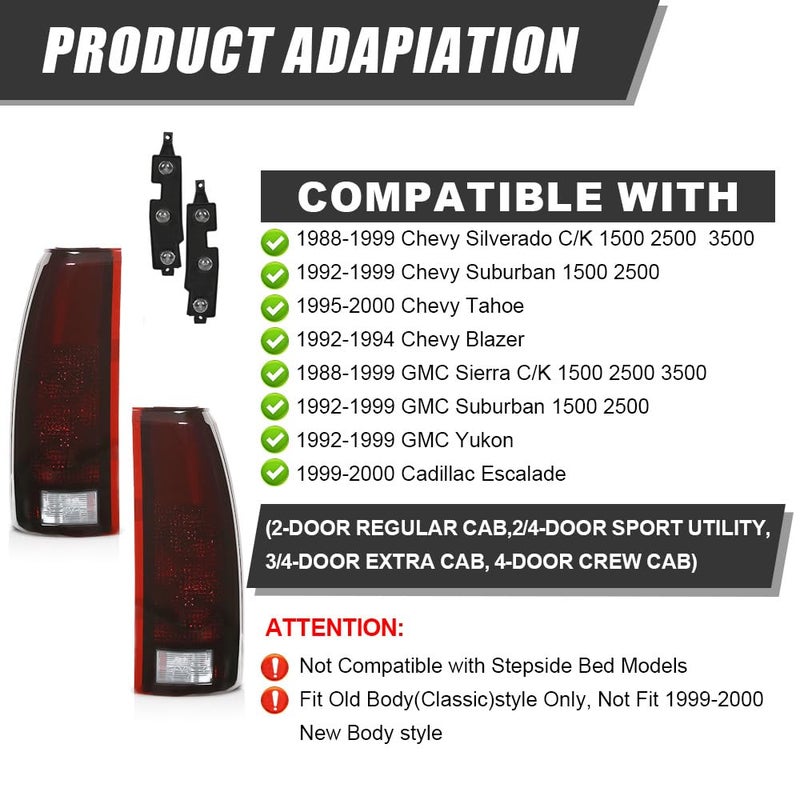 PIT66 Tail Lights Assembly w/Connector Circuit Compatible with 1988-1999 Chevy GMC Silverado Sierra C/K 1500 2500 3500 Red Lens Rear Light Lamps Driver & Passenger Side - Image 4