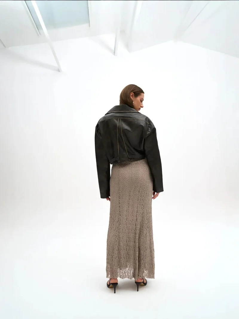 Mai Collection Charcoal Grey MAI STUDIOS Carnas Faux Leather Jacket for Women | Best Price UAE