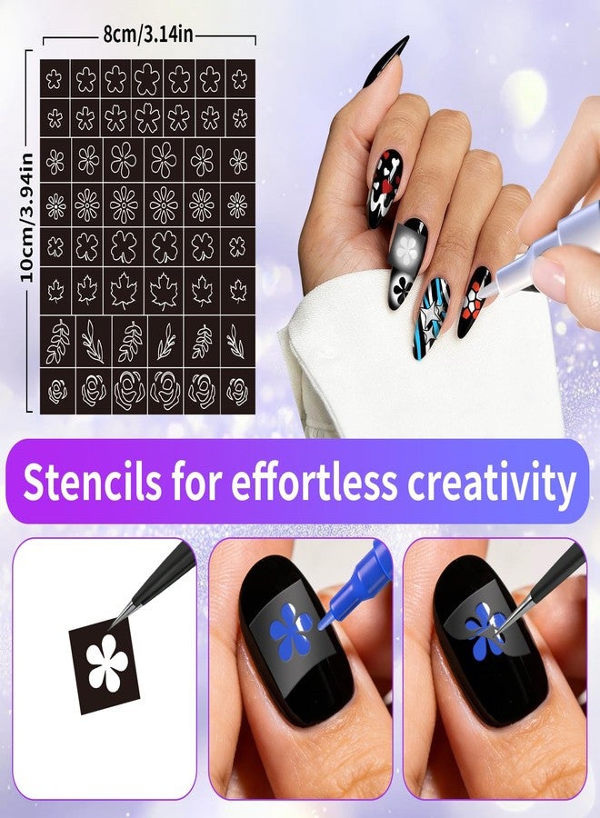 Metuu Nail Art Marker Pens with Stencils, 12 Colors Dual Brush Tip Water-Based Markers, 7 Sheets Nail Stickers Heart Butterfly Flowers Star Designs, Quick-Drying DIY Nail Design Tools for Women and Girls - Image 3