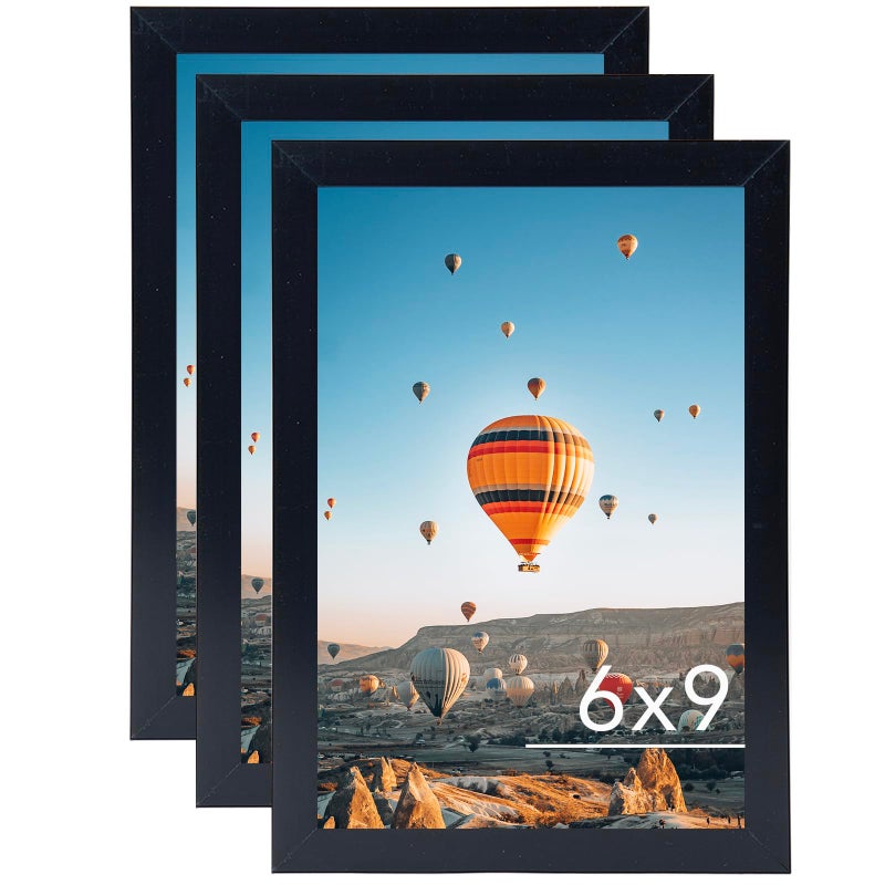 JCJMY 6x9 Picture Frame Set of 3 Black for Wall Hanging or Tabletop Wall Mounting Horizontally or Vertically 6 x 9 Wall Gallery Poster Photo Frames for 6 by 9 Photo3 Pack Black