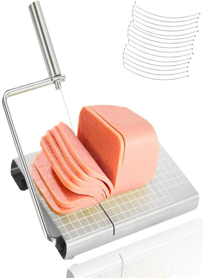 JILFR Cheese Slicer with 16 Replacement Wires, Stainless Steel Cheese Cutter Board with Precision Scale for Cutting Cheese Butter Ham Beet Boiled Eggs, Silver - Image 1