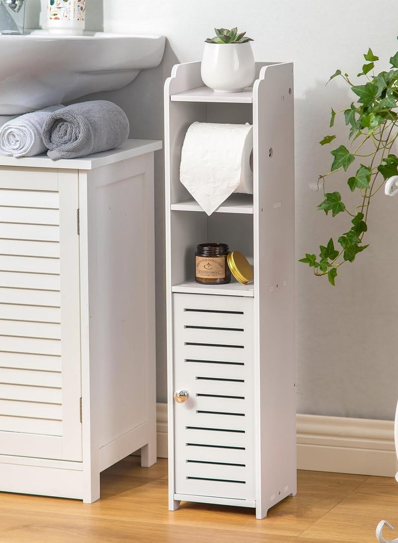 TPGP Toilet Paper Holder Stand: Bathroom Storage Cabinet Beside Toilet for Small Space Bathroom with Toilet Roll Holder - White - Image 1