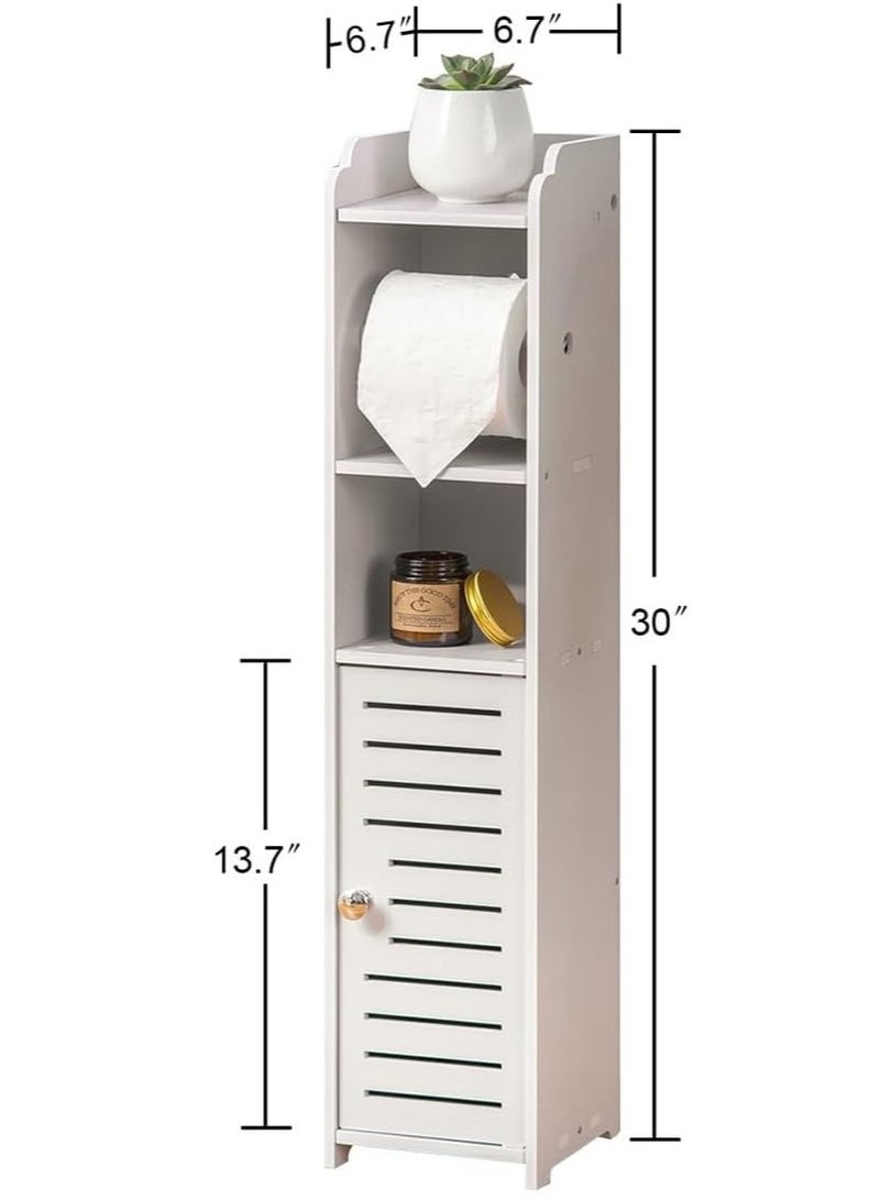 TPGP Toilet Paper Holder Stand: Bathroom Storage Cabinet Beside Toilet for Small Space Bathroom with Toilet Roll Holder - White - Image 2