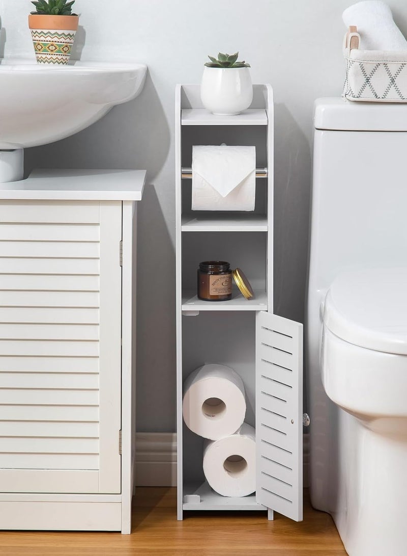 TPGP Toilet Paper Holder Stand: Bathroom Storage Cabinet Beside Toilet for Small Space Bathroom with Toilet Roll Holder - White - Image 4