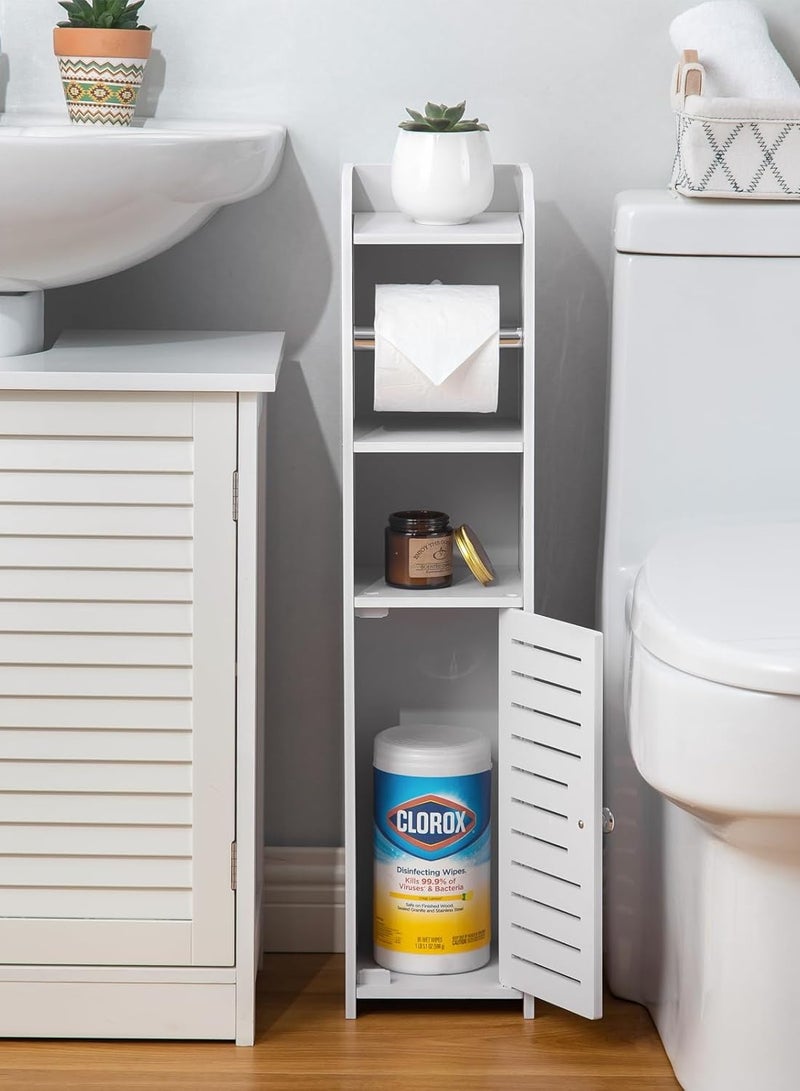 TPGP Toilet Paper Holder Stand: Bathroom Storage Cabinet Beside Toilet for Small Space Bathroom with Toilet Roll Holder - White - Image 5