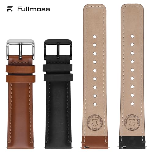 Fullmosa أشرطة ساعة جلدية Fullmosa 18mm 20mm 22mm مع إطلاق سريع للرجال والنساء، عبوة 2 حزمة بديلة ناعمة مع مشبك من الفولاذ المقاوم للصدأ، 20mm بني توفي وفضي/أسود وأسود - Image 3
