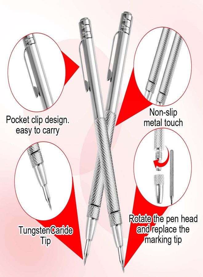 Prasacco 2 Pcs Tungsten Carbide Scriber Set with 10 Replacement Tips, Metal Scribe Pen Engraving Pen for Metal, Wood, Glass and Plastic Scribing Tool Machinist Tools - Image 3