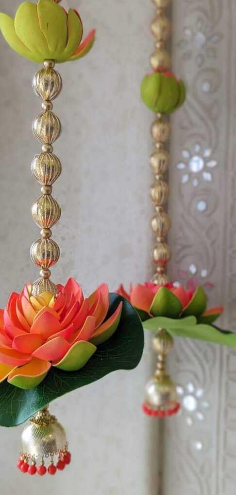 Nutts Foam Lotus with Gota Ball with Beads Jhumki String for Home Decoration All Festival Decor Pack of 2 - Image 4