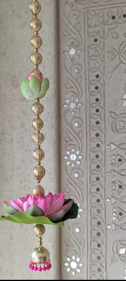 Nutts Foam Lotus with Gota Ball with Beads Jhumki String for Home Decoration All Festival Decor Pack of 2 - Image 5