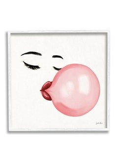 Stupell Industries Glamorous Face Blowing Bubble Gum Bold Lips, Designed by Janelle Penner White Framed Wall Art, 24 x 24, Pink  - Image 1