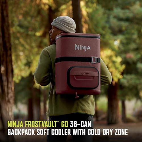 Ninja Backpack Cooler FrostVault Go 36 Can Soft Cooler Leakproof Zipper with Built in Can Opener 2 Ice Packs Dry Storage Drawer for Hiking Camping More Canyon Red FF136MR - Image 3