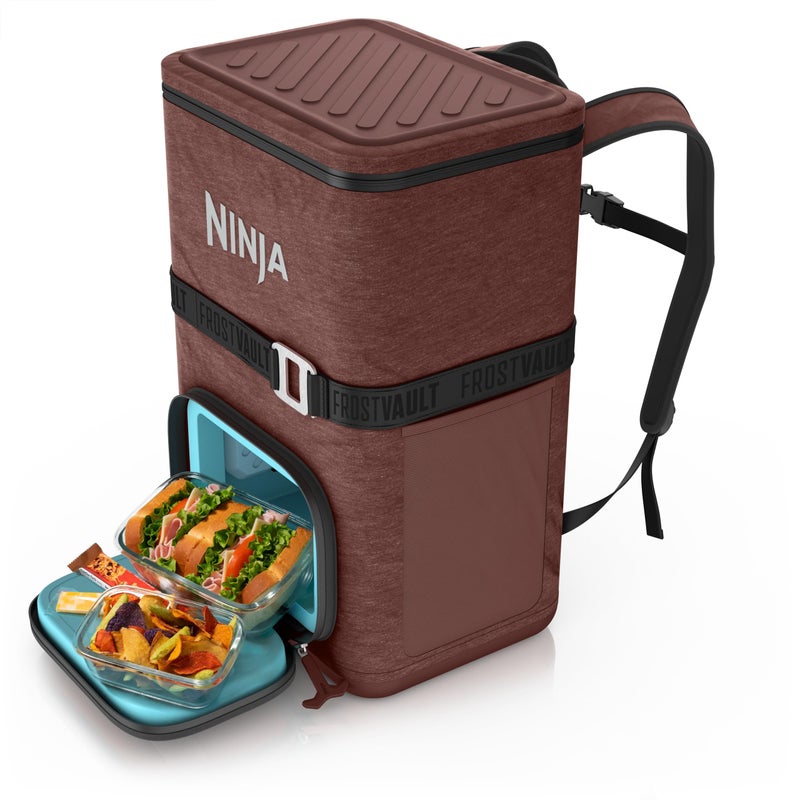 Ninja Backpack Cooler FrostVault Go 36 Can Soft Cooler Leakproof Zipper with Built in Can Opener 2 Ice Packs Dry Storage Drawer for Hiking Camping More Canyon Red FF136MR - Image 2