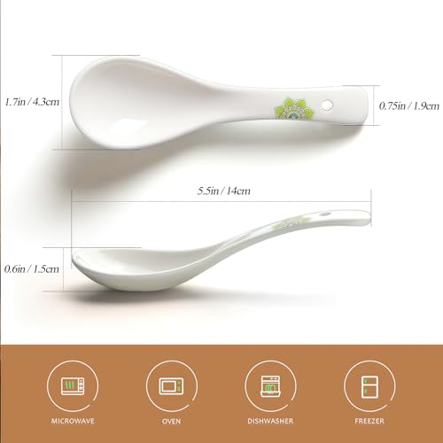 AYFDISHS Ceramic Asian Soup Spoons Set of 6-5.5 Inch White Ramen Spoons for Pho, Miso, Wonton | Dishwasher Safe & Non-Toxic for Kitchen, Wedding, Housewarming Gift Set - Image 2