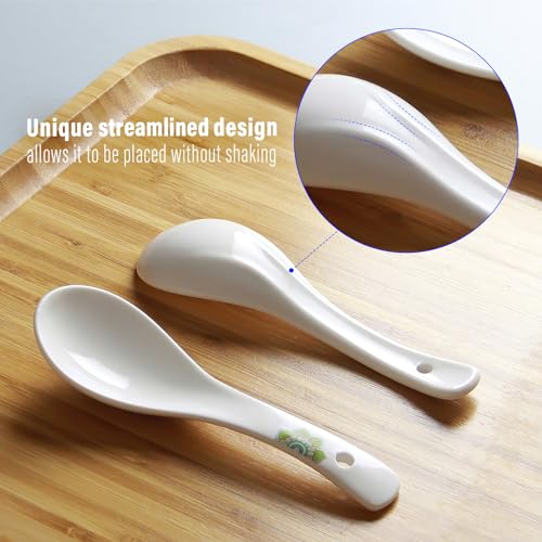 AYFDISHS Ceramic Asian Soup Spoons Set of 6-5.5 Inch White Ramen Spoons for Pho, Miso, Wonton | Dishwasher Safe & Non-Toxic for Kitchen, Wedding, Housewarming Gift Set - Image 3