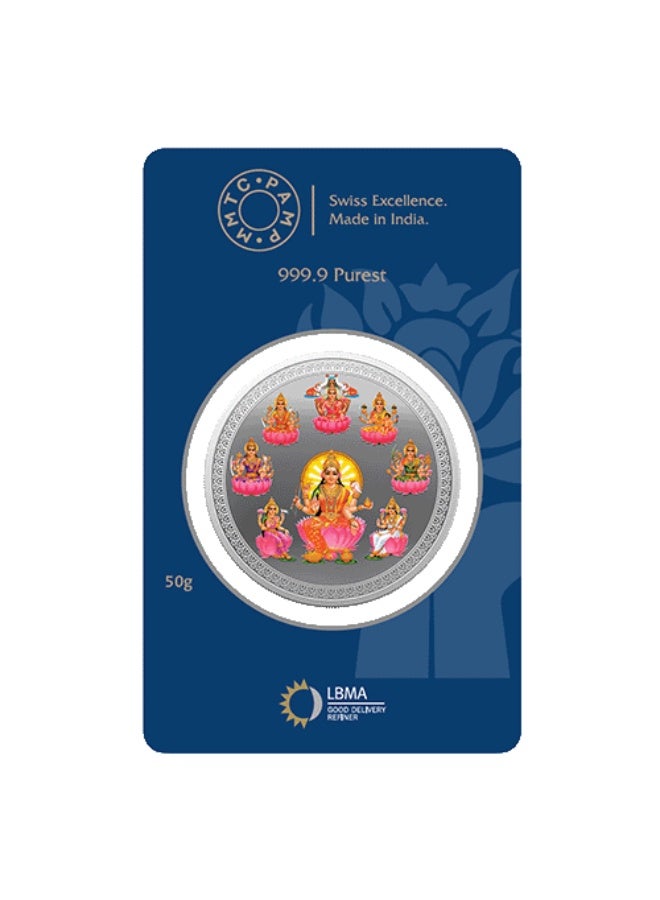 KHUSHBOO JEWELS MMTC-PAMP SILVER 999 50 GRAMS ASHTALAXMI COIN - Image 1