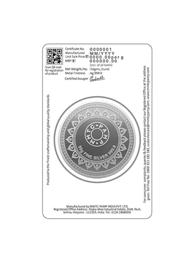 KHUSHBOO JEWELS MMTC-PAMP SILVER 999 50 GRAMS ASHTALAXMI COIN - Image 2