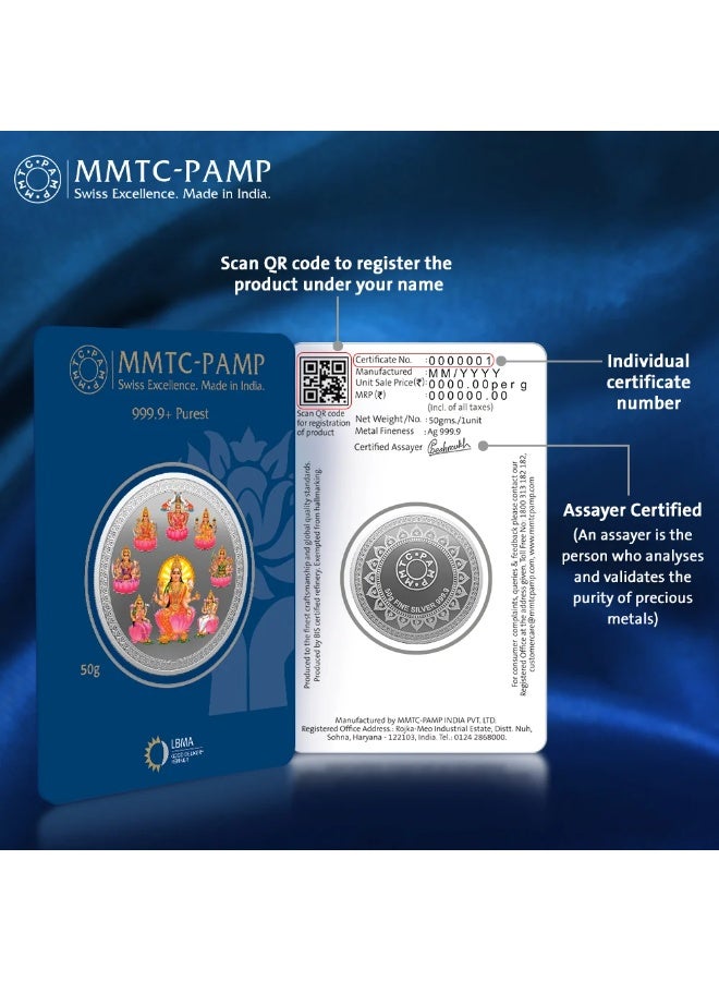 KHUSHBOO JEWELS MMTC-PAMP SILVER 999 50 GRAMS ASHTALAXMI COIN - Image 4