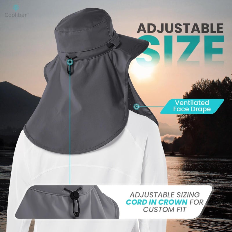 Coolibar Sun Hat with Neck Drape & Clip-On Face Mask - UPF 50+ Sun Protection - Stevie Ultra in Carbon - Image 5