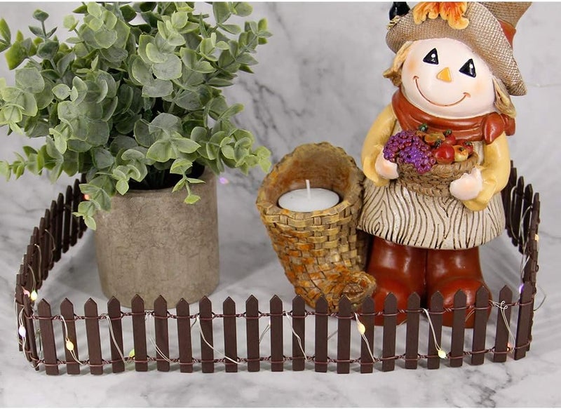 Prsildan Miniature Fairy Garden Fence, DIY Wood Picket Fence Mini Ornament (Brown) - Image 5