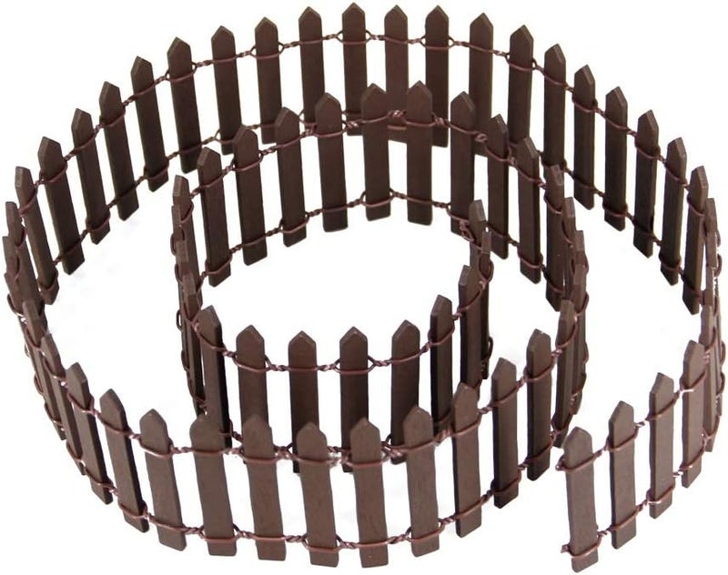 Prsildan Miniature Fairy Garden Fence, DIY Wood Picket Fence Mini Ornament (Brown) - Image 1