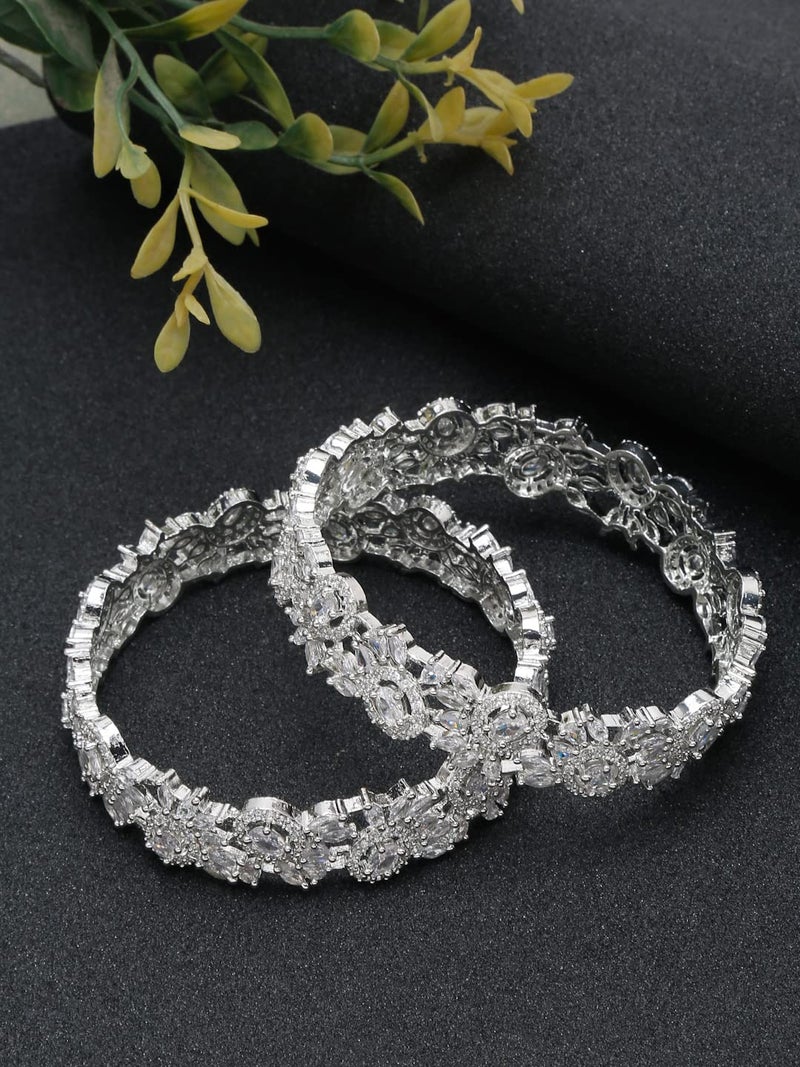 YouBella Jewellery Celebrity Inspired American Diamond Studded Bracelet Bangles for Girls and Women (Silver) (2.4) - Image 2
