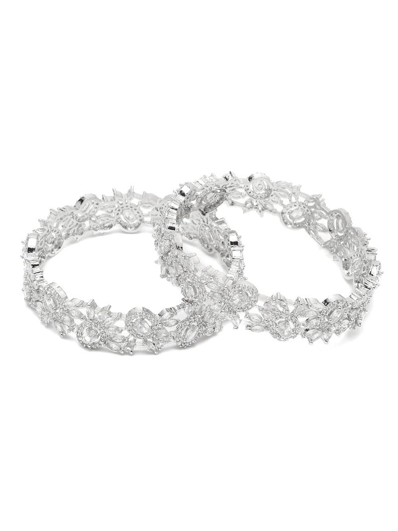 YouBella Jewellery Celebrity Inspired American Diamond Studded Bracelet Bangles for Girls and Women (Silver) (2.4) - Image 1