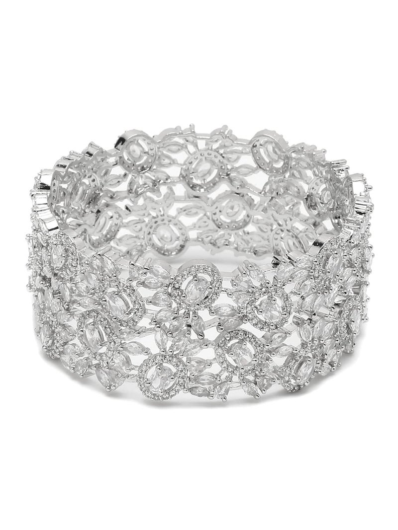 YouBella Jewellery Celebrity Inspired American Diamond Studded Bracelet Bangles for Girls and Women (Silver) (2.4) - Image 3