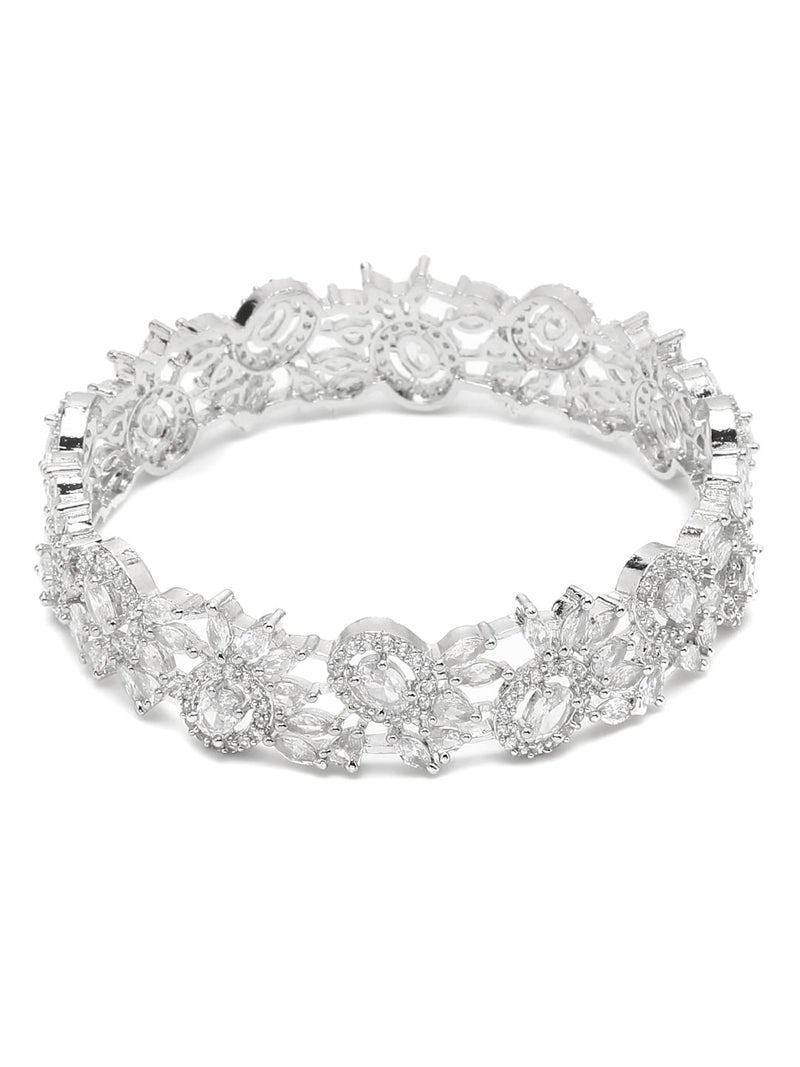 YouBella Jewellery Celebrity Inspired American Diamond Studded Bracelet Bangles for Girls and Women (Silver) (2.4) - Image 4