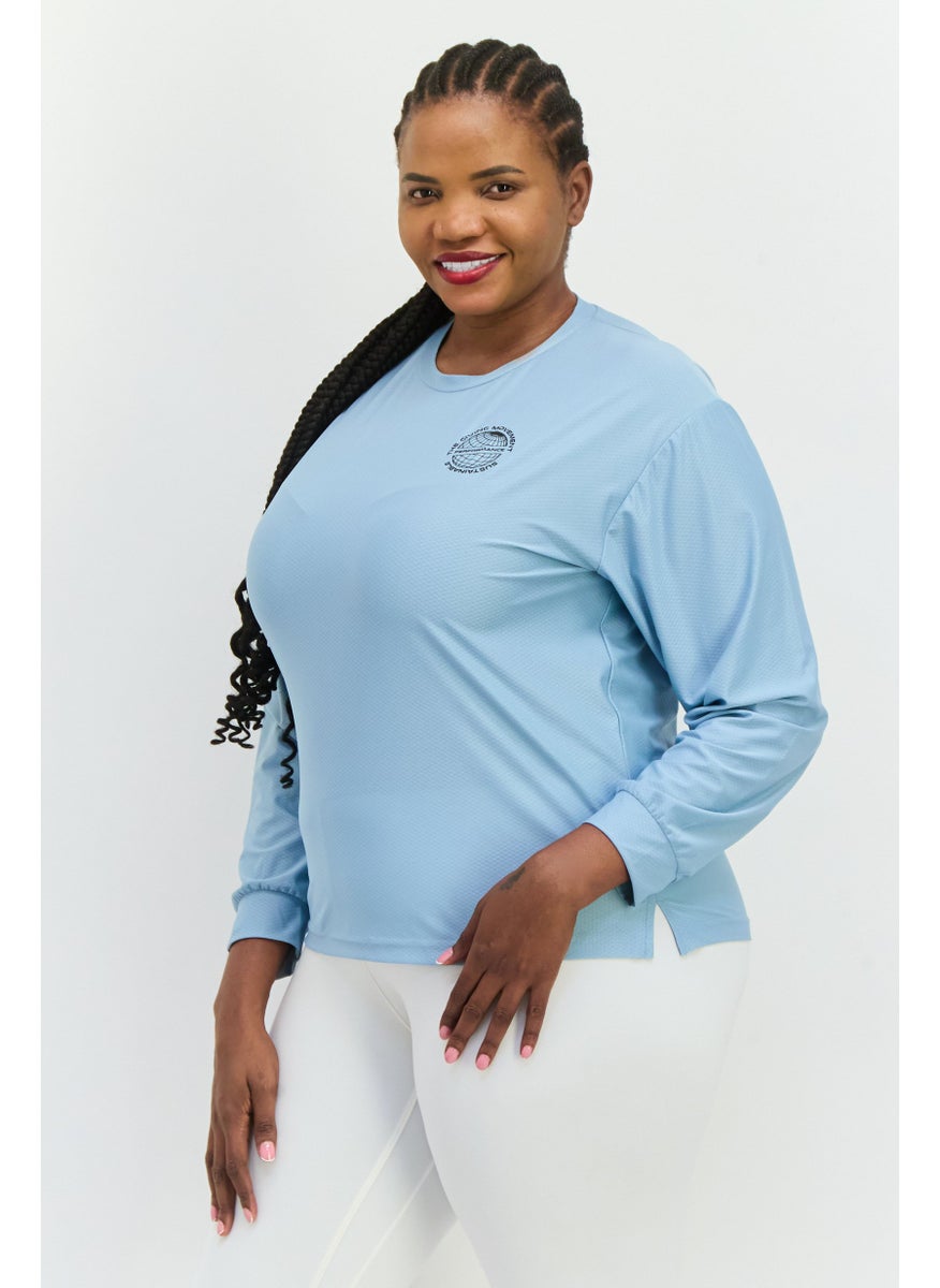 The Giving Movement - Women Round Neck Long Sleeve Brand Logo Top, Light Blue - Image 1