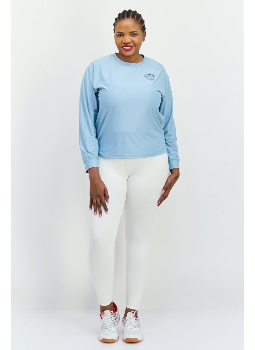 The Giving Movement - Women Round Neck Long Sleeve Brand Logo Top, Light Blue - Image 1