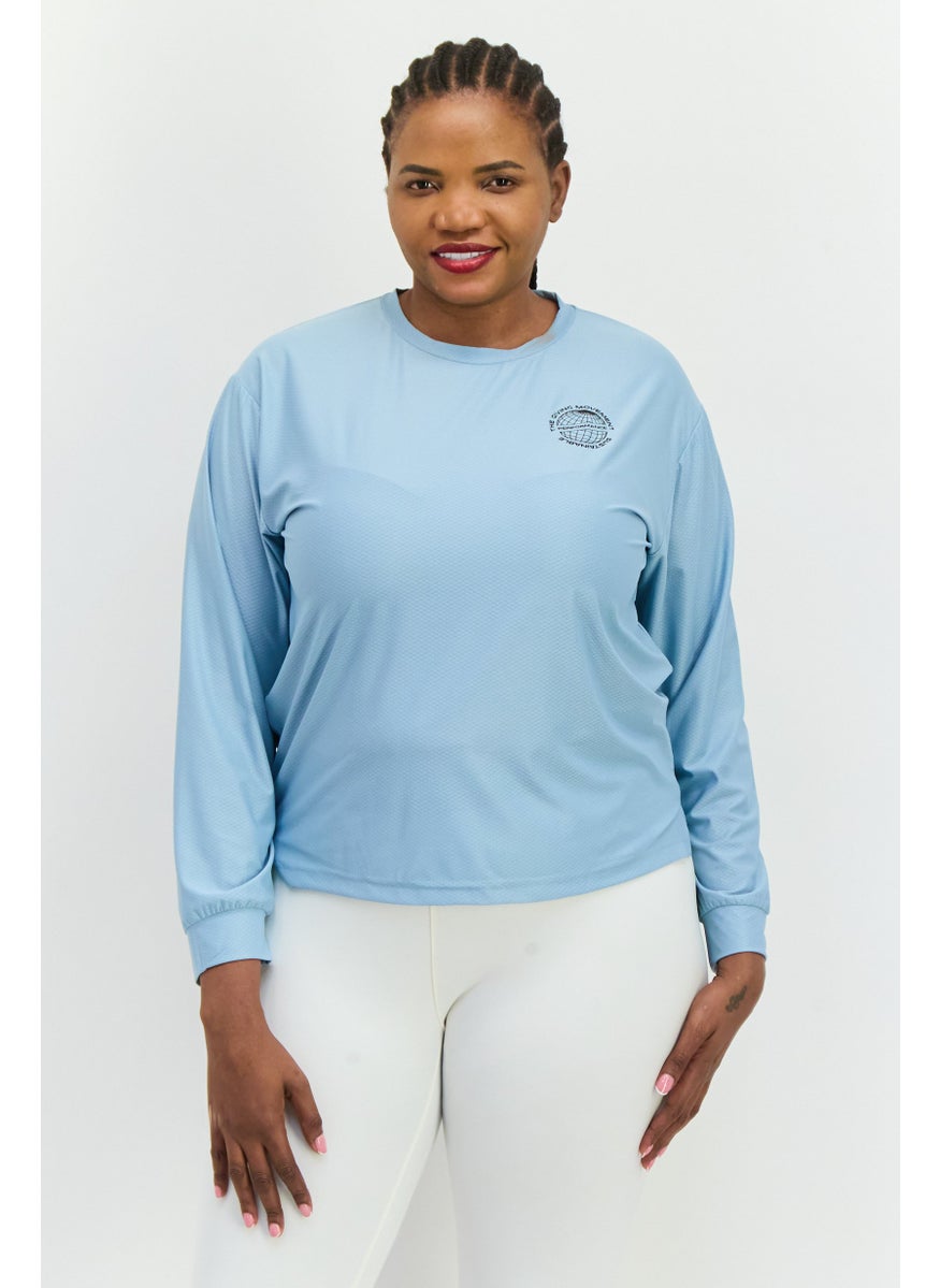 The Giving Movement - Women Round Neck Long Sleeve Brand Logo Top, Light Blue - Image 1