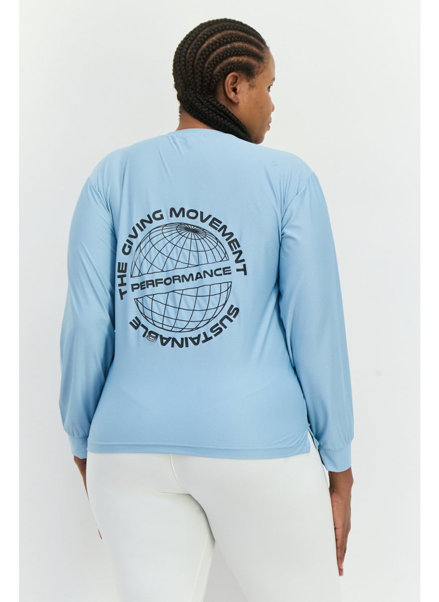 The Giving Movement - Women Round Neck Long Sleeve Brand Logo Top, Light Blue - Image 1