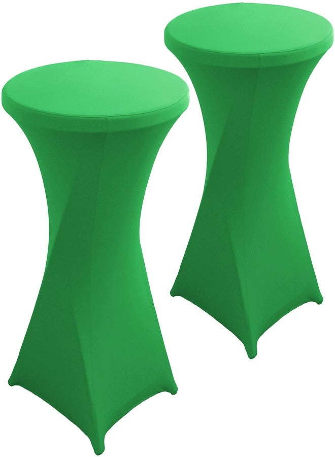 Jusmate 2 Pack 32x43 Inch Green Spandex Cocktail Table Covers, Fitted Round Cocktail Tablecloth, Stretch Highboy Table Cover Cloth for Wedding, Party, Banquet, Event - Image 1