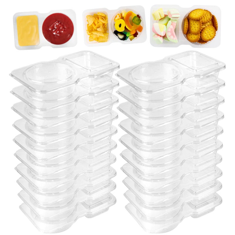 Dasinro Double Compartment Condiment Containers with Lid (Transparent 20PCS) Used For Portioning Fruits,Storing Food Dips and Carrying Snacks - Image 1