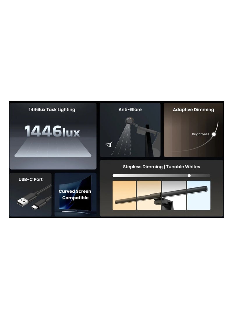 Yeelight Yeelight Pura Monitor Light Bar Pro | 1446lux Task Lighting | USB-C Port | Curved Screen Compatible | Black  - Image 2