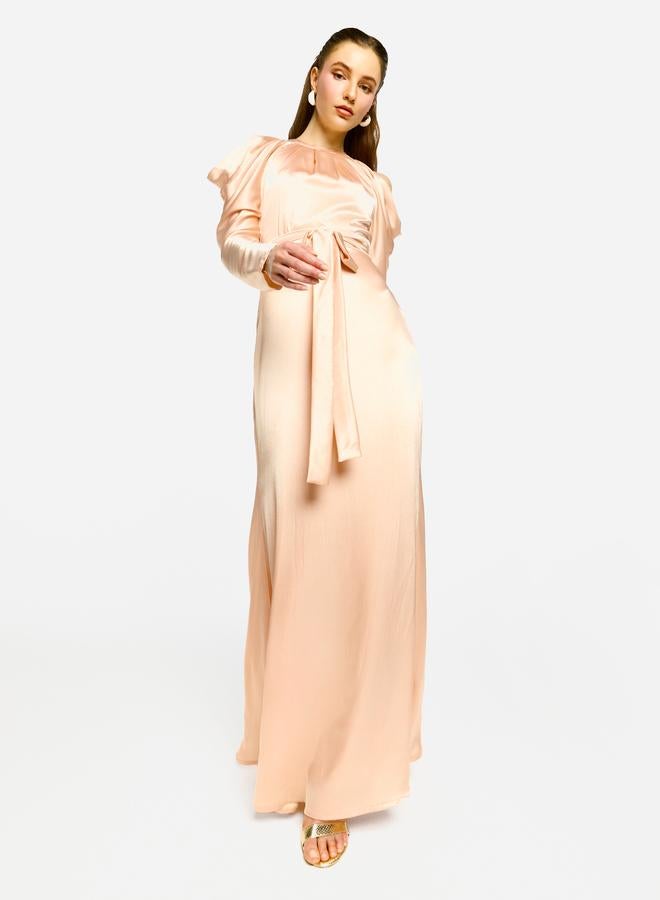 House of Moda Pleated Neckline Cold Shoulder Tie-Up Waist Maxi Dress - Image 5