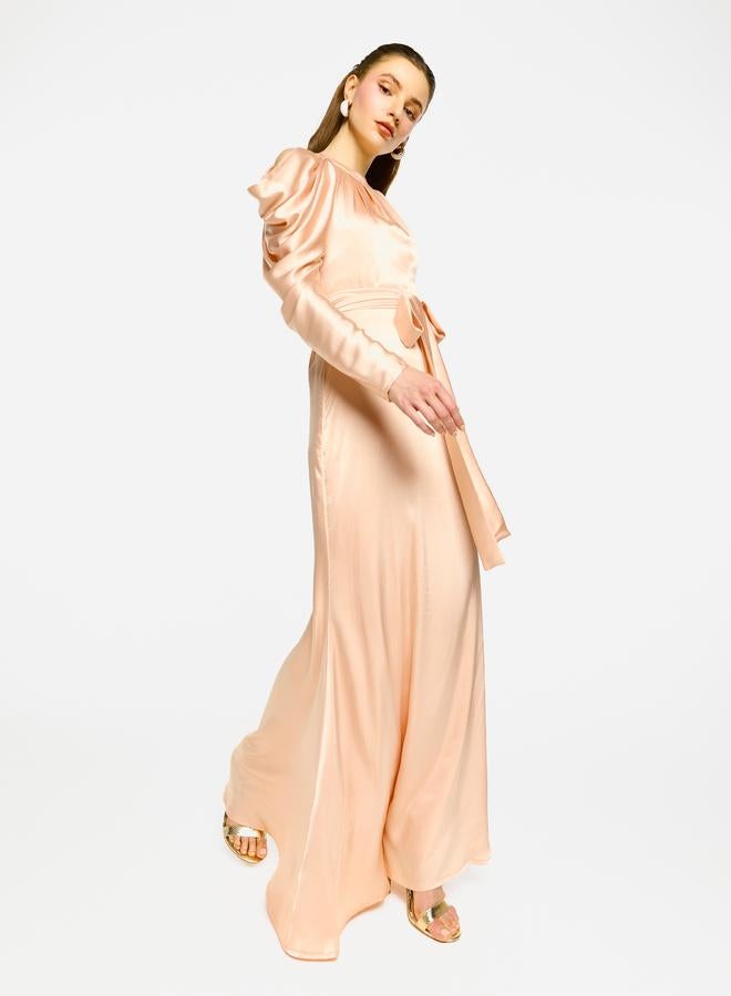 House of Moda Pleated Neckline Cold Shoulder Tie-Up Waist Maxi Dress - Image 3