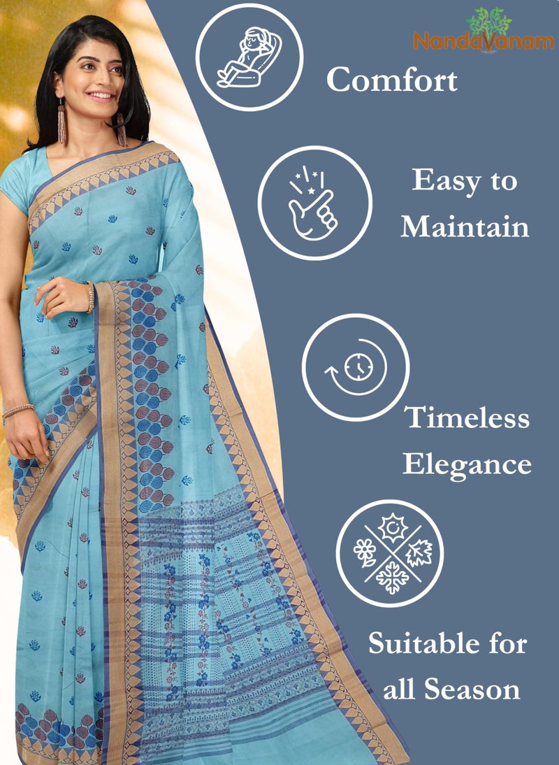NandaVanam Women's Chettinad Cotton Saree without Blouse | Soft, Comfort, Pure Cotton Sarees | Chettinad Pure Cotton Sarees | Handloom Sarees for Women Daily use, All Occasion Wear (Color1) - Image 4