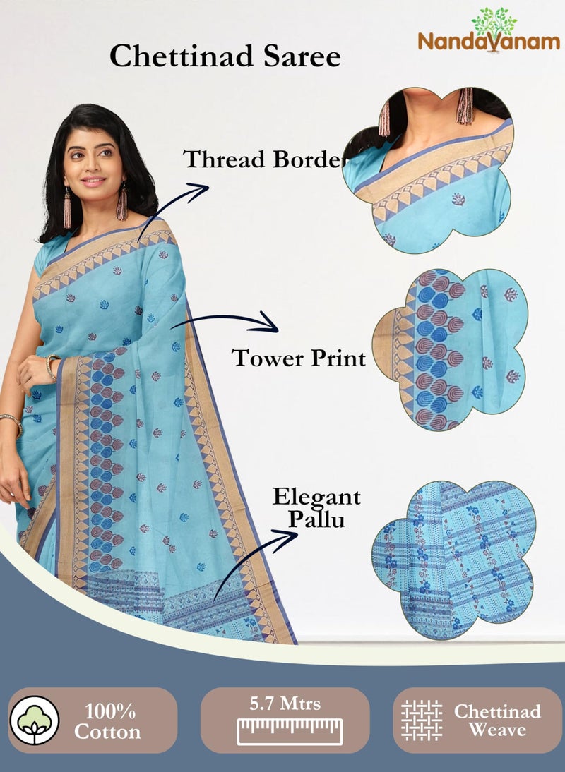 NandaVanam Women's Chettinad Cotton Saree without Blouse | Soft, Comfort, Pure Cotton Sarees | Chettinad Pure Cotton Sarees | Handloom Sarees for Women Daily use, All Occasion Wear (Color1) - Image 2