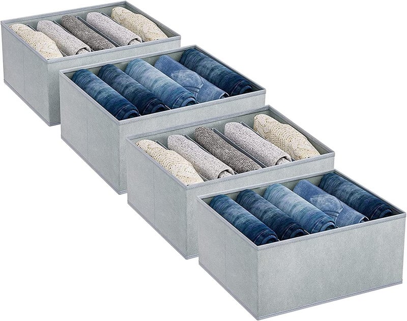 ABBASI ABBASI 7 Compartment Wardrobe Organizer For Clothes Mens Shirt Pant Organiser PolyesterNylon Cardboard Clothes Storage Organizer Cupboard Organizer Pack of 2 Grey Non Woven - Image 1