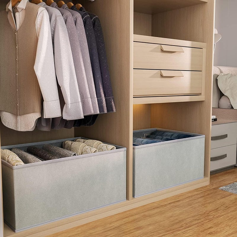 ABBASI ABBASI 7 Compartment Wardrobe Organizer For Clothes Mens Shirt Pant Organiser PolyesterNylon Cardboard Clothes Storage Organizer Cupboard Organizer Pack of 2 Grey Non Woven - Image 5