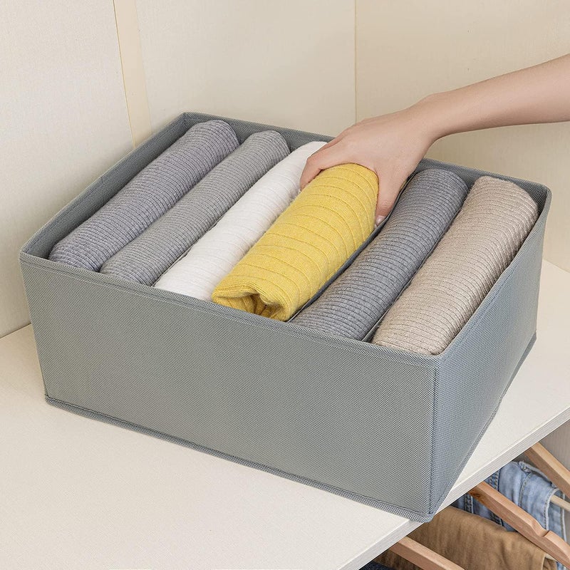 ABBASI ABBASI 7 Compartment Wardrobe Organizer For Clothes Mens Shirt Pant Organiser PolyesterNylon Cardboard Clothes Storage Organizer Cupboard Organizer Pack of 2 Grey Non Woven - Image 2